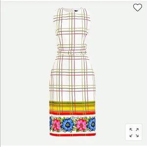 NWT J. Crew Belted bi-stretch cotton sheath dress with floral border
